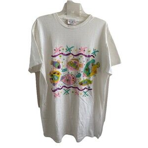 EUC Ken Done Vintage “ Tropical Fish”Single Stitch Art T Shirt XL One size